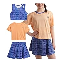 Reebok Girls' Active Skirt Set - 3 Piece Mesh T-Shirt, Crop Tank Top, and Athletic Skort - Girls Summer Activewear Set (7-12)