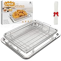 Air Fryer Basket for Oven, 15.6“ x 11.6“ Air Fryer Basket,Large Size Stainless Steel Air Fryer Pan and Crisper Tray with 30 PCS Parchment Paper for Baking Fries,Bacon,Chicken