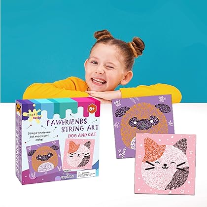 BATTOP Kraft Works Pawfriends String Art Kit – Dog and Cat Craft Kit for Kids 8-12 – Complete String Crafting Set - Large Canvas Arts and Crafts Set – Fun and Creative DIY Kid Craft Project