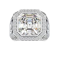Riya Gems 10 CT Asscher Moissanite Engagement Ring Wedding Eternity Band Vintage Solitaire Halo Setting Silver Jewelry Anniversary Promise Vintage Ring Gift