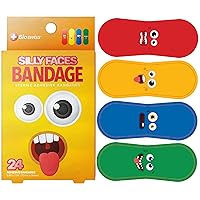 Bandages, Silly Faces Self Adhesive Bandage, Googly Eyes Latex Free Sterile Wound Care, Standard Shape for Kids and Adults, 24 Count