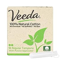 Veeda 100% Natural Cotton Compact BPA-Free Applicator Tampons Chlorine, Toxin and Pesticide Free, Regular, 384 Count