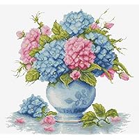 Luca-S Cross Stitch Kit Vase with Hydrangea, B7033, Counted Cross Stitch Kit for Adults, Needlecraft and Embroidery Kit