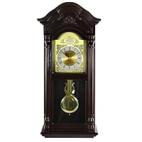 Bedford Clock Collection 25.5 Inch Antique Mahogany Cherry Oak Chiming Wall Clock with Roman Numerals , Brown