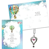 Smiling Wisdom - I Knew a Grand Adventure Was About to Happen Greeting Card and Hot Air Balloon with Dancing Pink Heart Gift Set - Women Friends - Silver Pink