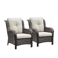Outdoor Wicker Patio Chairs Set of 2: Rattan Dining Chairs Porch Chairs Outdoor Club Chairs with high Back and Deep Seating (Brown/Beige)