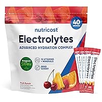 Nutricost Electrolytes Powder Hydration Packets (Fruit Punch, 40 Servings) Low Calorie Keto Electrolytes Sweetened with Stevia - Non-GMO, Gluten Free and Sugar Free