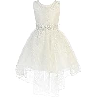 BNY Corner High Low Floral Lace Rhinestones Pearl Belt Easter Pageant Flower Girl Dress