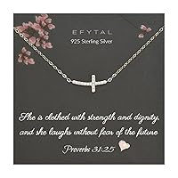 EFYTAL Dainty Sterling Silver Sideways Cross Necklace for Women, Baptism Gifts for a Girl, Confirmation Gifts for Teen Girls, First Communion Gifts for Girls, Christian Jewelry, Catholic Gifts Women