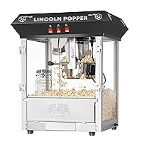 Lincoln Popcorn Machine - 8oz Popper with Stainless-Steel Kettle, Reject Kernel Tray, Warming Light and Accessories by Great Northern Popcorn (Black)