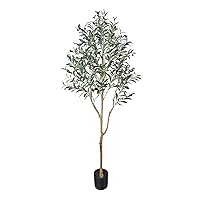 Phimos Artificial Olive Tree Tall Fake Potted Olive Silk Tree with Planter Large Faux Olive Branches and Fruits Artificial Tree for Modern Home Office Living Room Floor Decor Indoor (5.24FT)