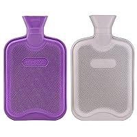 HomeTop Classic 2 Liters Rubber Hot Water Bottle, Great for Pain Relief, Hot and Cold Therapy, Purple and Gray (2 Pack)