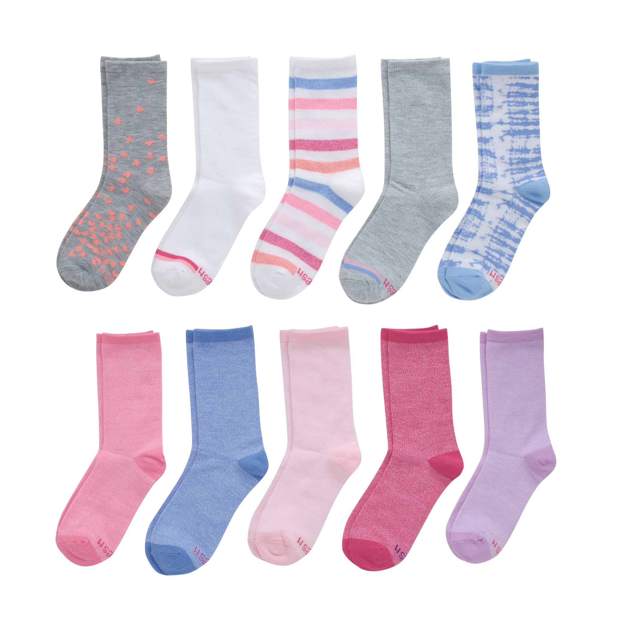 Hanes Girls' Big Ultimate Fashion, Lightweight Stretch Crew Socks, Assorted 10-Pair Pack, Small