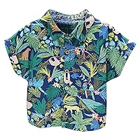 Little Boys Lapel Button Down Hawaiian Shirts Short Sleeve Pattern Print Tops Summer Beach Casual Playwear