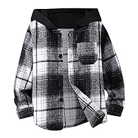 Boys Mint Shirt Toddler Kids Boy Hooded Coat Outwear Long Sleeve Button Down Plaid Shirts Casual Hoodie Jacket