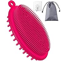 HEETA Silicone Body Scrubber, Gentle Exfoliating Body Scrubber, 2 in 1 Silicone Loofah Brush for Shower, Silicone Body Brush Easy to Clean, Lathers Well, Carry Easily, Red