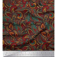 Soimoi Crepe Silk Red Fabric - by The Yard - 42 Inch Wide - Artistic Paisley Tapestry - Creative and Artistic Flourish in Paisley Design Printed Fabric