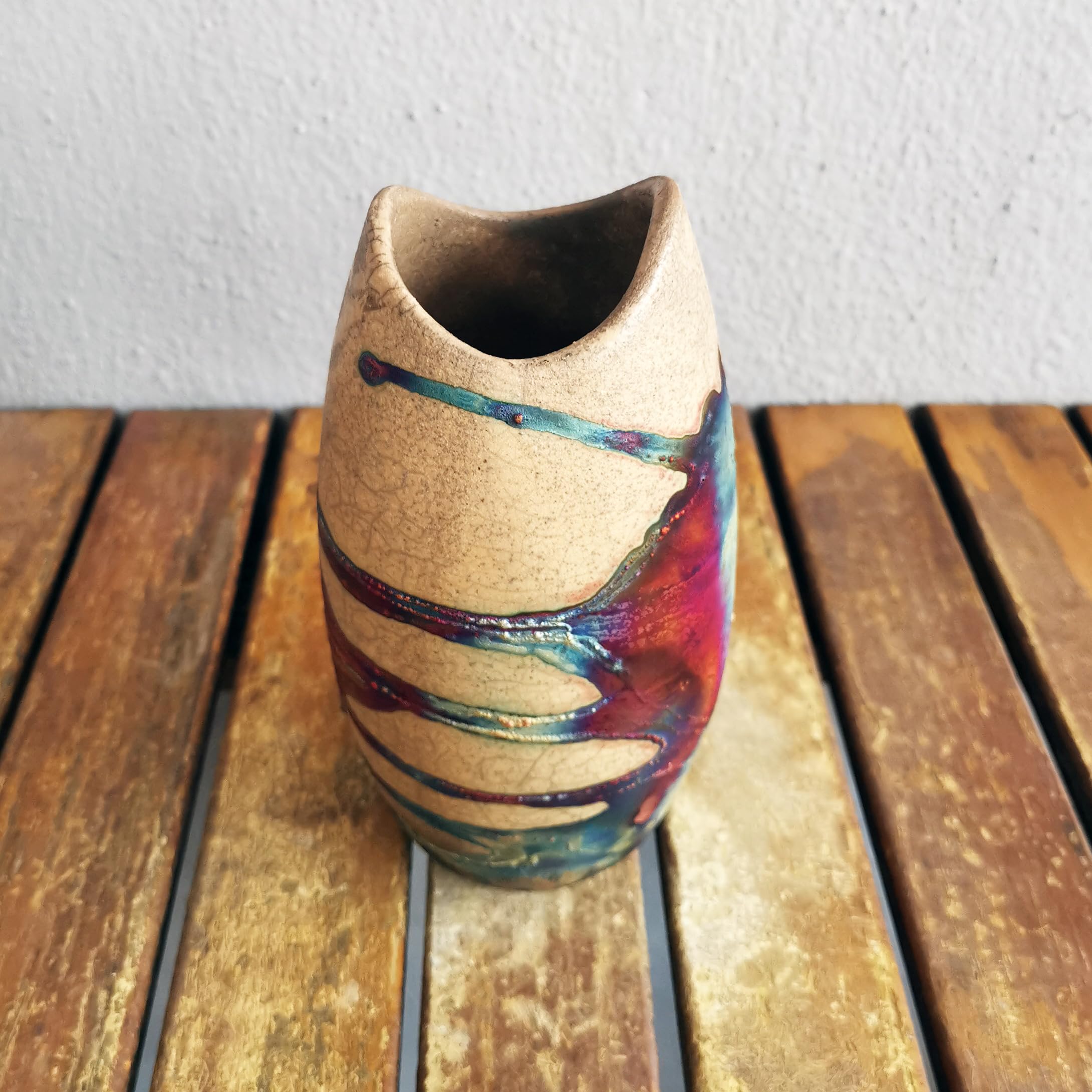RAAQUU Koi 6.3 inch Handmade Ceramic Raku Vase - Pottery Gifts for Her, Boho, Gift Box, Gift for Mom, Bridesmaid Wedding Gift, Home Décor - HC