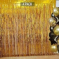 Gold Party Decorations - 4 Pack of 3.2x8.2ft Gold Foil Fringe Curtain, Gold Backdrop Gold Streamers Tinsel Curtain Backdrop for Birthday Graduation Decorations Class of 2024 Gold Party Supplies