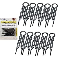 Hair Pins - Plastic, U-shaped Magic Grip Hairpins, Strong Durable Pins For Fine, Thick & Long Hair, Hair Styling Accessories, Set of 10 (Black)