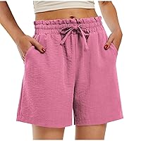 Shorts for Women Imitation Linen Shorts High Waisted Lightweight Casual Vacation Summer Drawstring Comfy Beach Shorts
