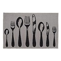EVIDECO French Home Goods Chic Cutlery Print Wool-Effect Kitchen Mat (Gray/Black, Floor Mat 32