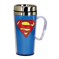 Spoontiques - Insulated Travel Mug - Superman Logo Coffee Cup - Coffee Lovers Gift - Funny Coffee Mug - 15 oz - Blue