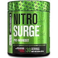 NITROSURGE Pre Workout Supplement - Endless Energy, Instant Strength Gains, Clear Focus, Intense Pumps - Nitric Oxide Booster & Preworkout Powder with Beta Alanine - 30 Servings, Cherry Bomb