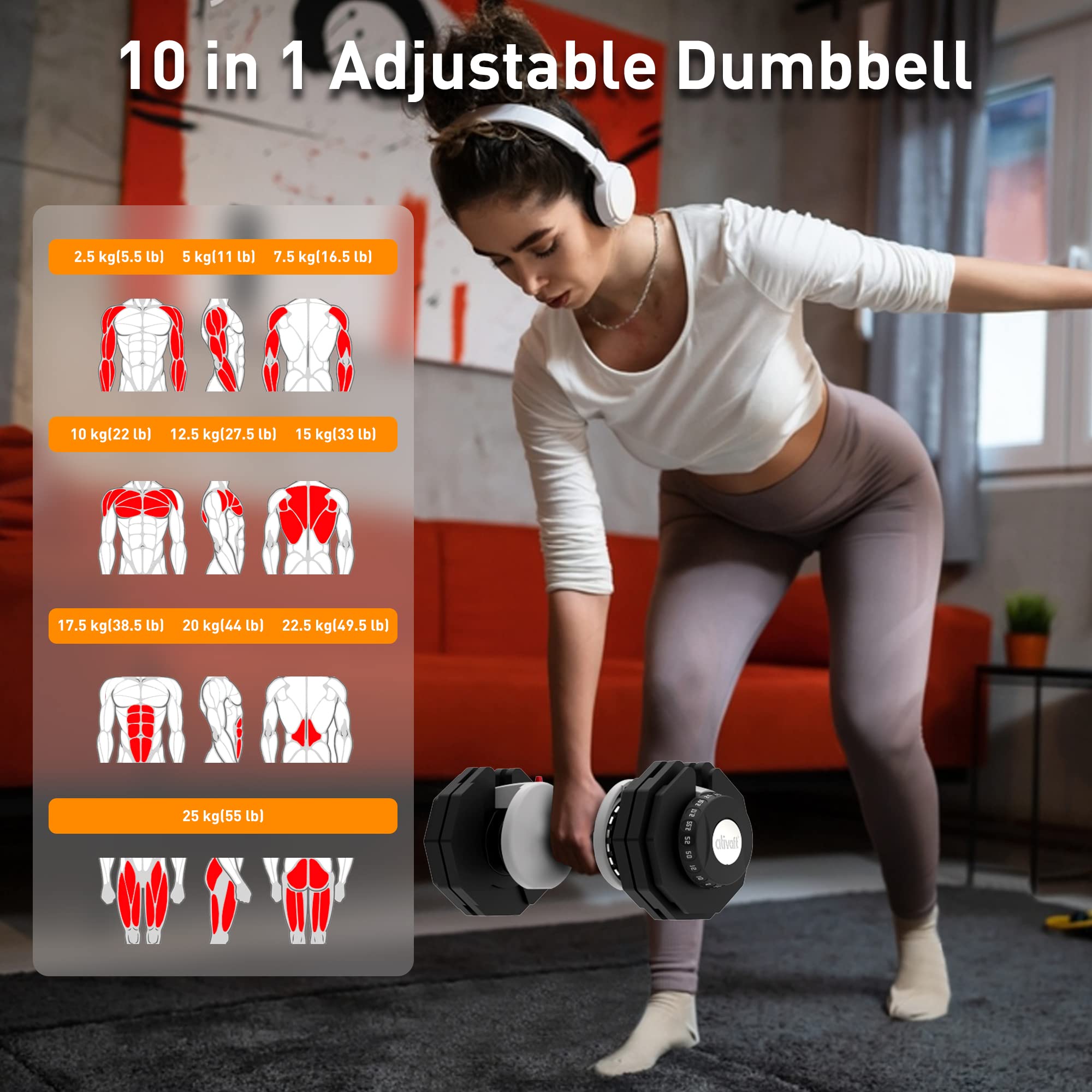 Adjustable Dumbbell Set Free Weights Dumbbell Multiweight Options 12.5/27.5/44/55/66 Lbs Suitable for Men Women Full Body Workout Fitness Home Gym