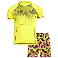 Body Glove Boys’ Rash Guard Set – UPF 50+ Short Sleeve Swim Shirt and Bathing Suit Trunks – Swimwear Set for Boys (4-12)