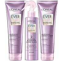 L'Oreal Paris Sulfate Free Glossing Shampoo and Conditioner Set with Hair Treatment, Intensifies Hair Shine & Smoothness, pH Balanced Vegan Hair Care, EverPure, 8.5 Fl Oz