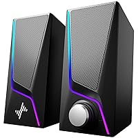 Computer Speakers, PC Speakers with 6 Lighting Modes, USB Powered Computer Speakers for Desktop Monitor with 2 Bass-Boost Ports, 2 Speaker Units, and 3.5mm Aux-in Cable for PC, Laptop, Tablet, Phone