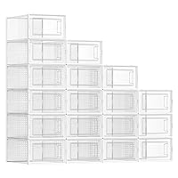 SONGMICS Shoe Boxes, Pack of 18 Shoe Storage Organizers, Stackable Clear Plastic Boxes for Closet, Sneakers, 9.1 x 13.1 x 5.6 Inches, Fit up to US Size 11, Transparent and White ULSP18SWT