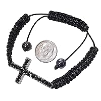 Bracelet, Unisex Black Rhinestone Cross Macrame Adjustable Bracelet +GIFT BAG