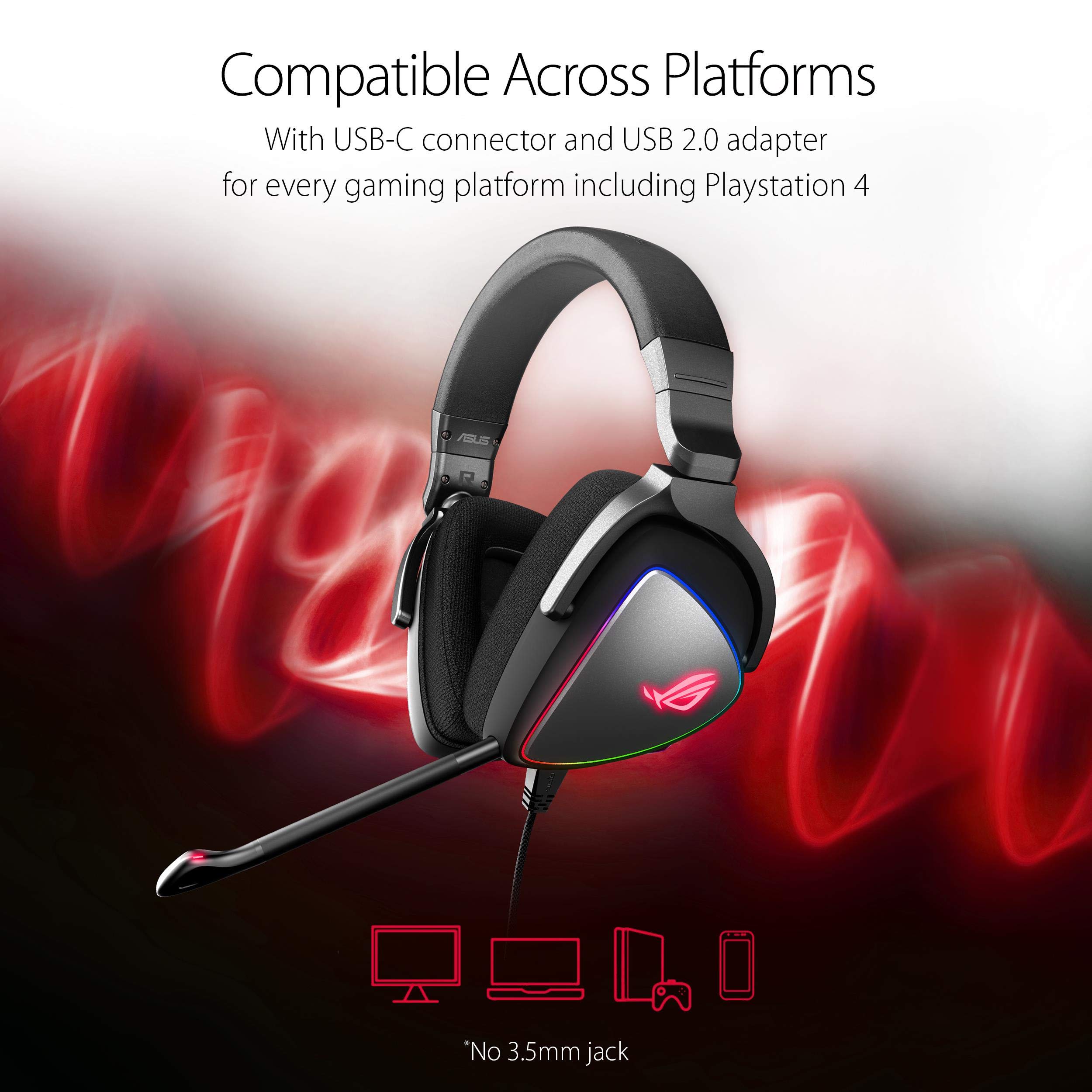 ASUS Gaming Headset ROG DELTA | Headset with Mic and Hi-Res ESS Quad-DAC | Compatible Gaming Headphones for PC, Mac, PS4, Xbox One | Aura Sync RGB Lighting
