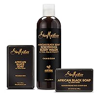 SheaMoisture Bath Face Skin care Kit Body Cleanser for Dull Skin African Black Soap Made with Fair Trade Shea Butter, Aloe Vera, 3 Count