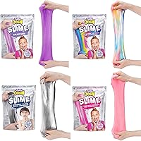 Oosh Slime Medium Foilbag 500g (4 Pack) by ZURU, Gooey Slime and Epic Stretchy Slime for Girls and Kids (Rainbow, Pink, Purple, Silver)