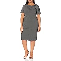 London Times Women's Sheath Dress with Draping and Bow and Twist Detail at Neck