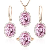 Linawe Crystal Jewelry Set for Women, Cubic Zirconia Ring, Diamond Necklace, Rhinestone Dangle Earrings, Wedding Jewelry for Brides Bridesmaid, 14K Gold/Silver/Rose Gold