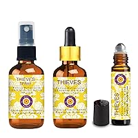Deve Herbes Thieves Multipurpose Essential Oil Blend 15ml (0.50 oz) Undiluted + 30ml (1 oz) Infused Spray + 10ml (0.33 oz) Pre Diluted Roll On