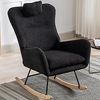 Rocking Chair Nursery,Upholstered Nursery Glider Chair with High Backrest and Pocket,Rocker Accent Armchair for Living Room Nursery Bedroom Balcony Office Black