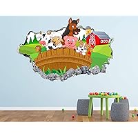 Farm Animals Wall Decal Art Decor 3D Smashed Playroom Sticker Mural Kids Nursery Room Custom Gift BL93 (22