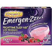 Emergen-Zzzz Nighttime Sleep Aid, With Melatonin And Vitamin C 500mg (24 Count, Berry PM Flavor) Dietary Supplement, 0.27 oz Powder Packets