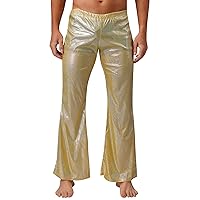 YiZYiF Mens Sparkly Sequins Dance Pants Wide Leg Bell Bottoms Flared Trousers Hip Hop Jazz Disco Pants