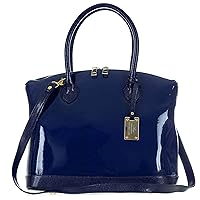 AURA Italian Made Navy Blue Patent Leather Tote