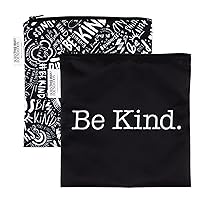 Bumkins Reusable Sandwich and Snack Bags, for Kids School Lunch and for Adults Portion, Washable Fabric, Waterproof Cloth Zip Bag, Travel Pouch, Food-Safe Storage, Large 2-pk Born This Way Be Kind