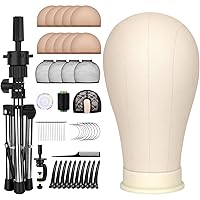 22 Inch Canvas Block Head Set for Wig Display Making Hair Weave and Styling Mannequin Head with Mount Hole C Stand, Styling Hair Clips, T Needle, C Needles, Thread, Lace Wig Caps (159 pcs)
