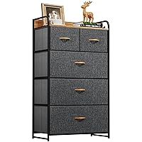 YITAHOME Fabric Dresser with 5 Drawers - Storage Tower with Large Capacity, Organizer Unit for Bedroom, Living Room & Closets - Sturdy Steel Frame, Wooden Top & Easy Pull Fabric Bins (Dark Grey)