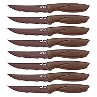 NutriChef SereneLife Stainless Steel Knife Set, 8 Pcs. - Non-Stick Coating, Sharp Serrated Blades, Professional Kitchen Set, Rust-Resistant, Dishwasher Safe, Ideal for BBQ & Grilling, Yellow