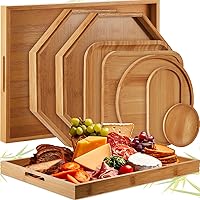 Geelin 8 Pcs Bamboo Serving Tray Charcuterie Platter with Handles Set Charcuterie Boards Include Rectangular Round Octagon Oval and Square for Family Dinner Breakfast Coffee Tea Party, 7 Sizes